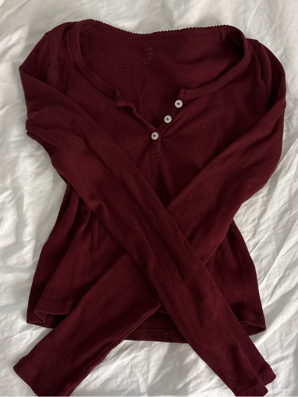 Brandy Melville Burgundy Ribbed Long-Sleeve Henley Top